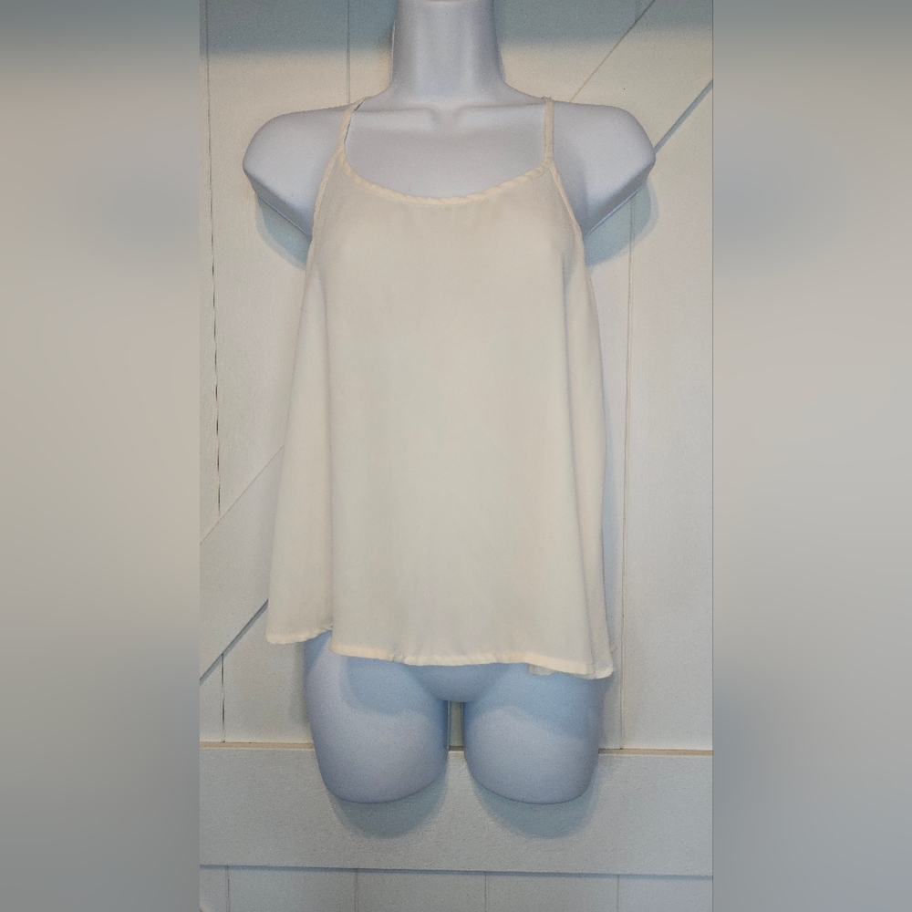San Joy White Sheer Tank Top Small Lightweight Summer Blouse Cami